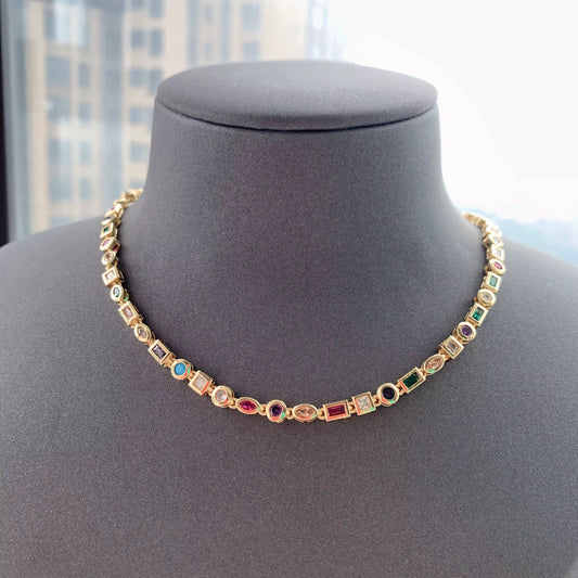 Multi gemstone gold necklace - MARO JEWELRY