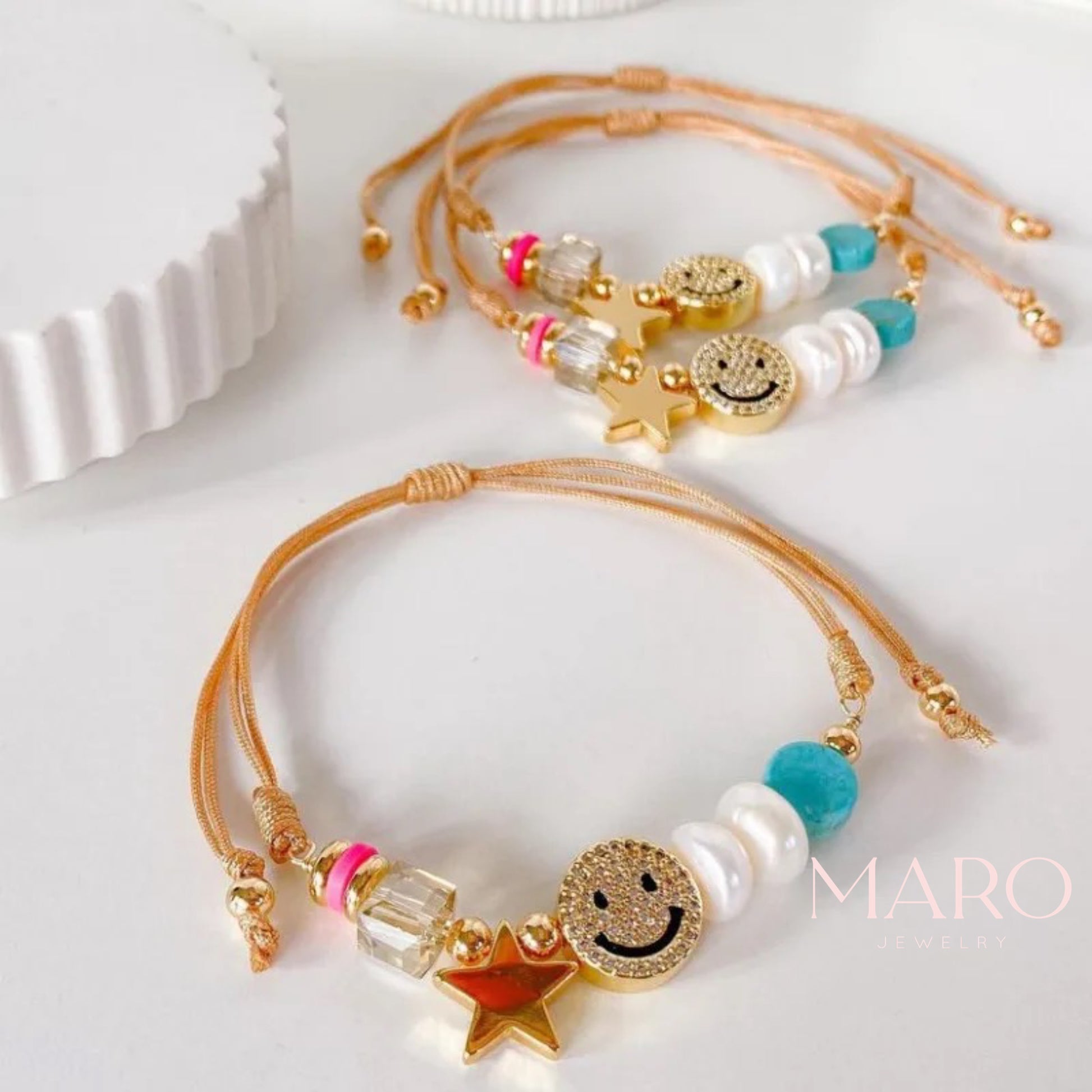 Pearl turquoise charm bracelet - MARO JEWELRY