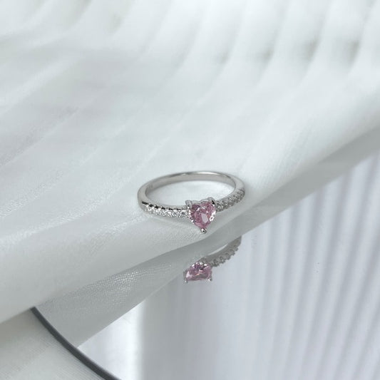 MINI PINK HEART SILVER RING - MARO JEWELRY