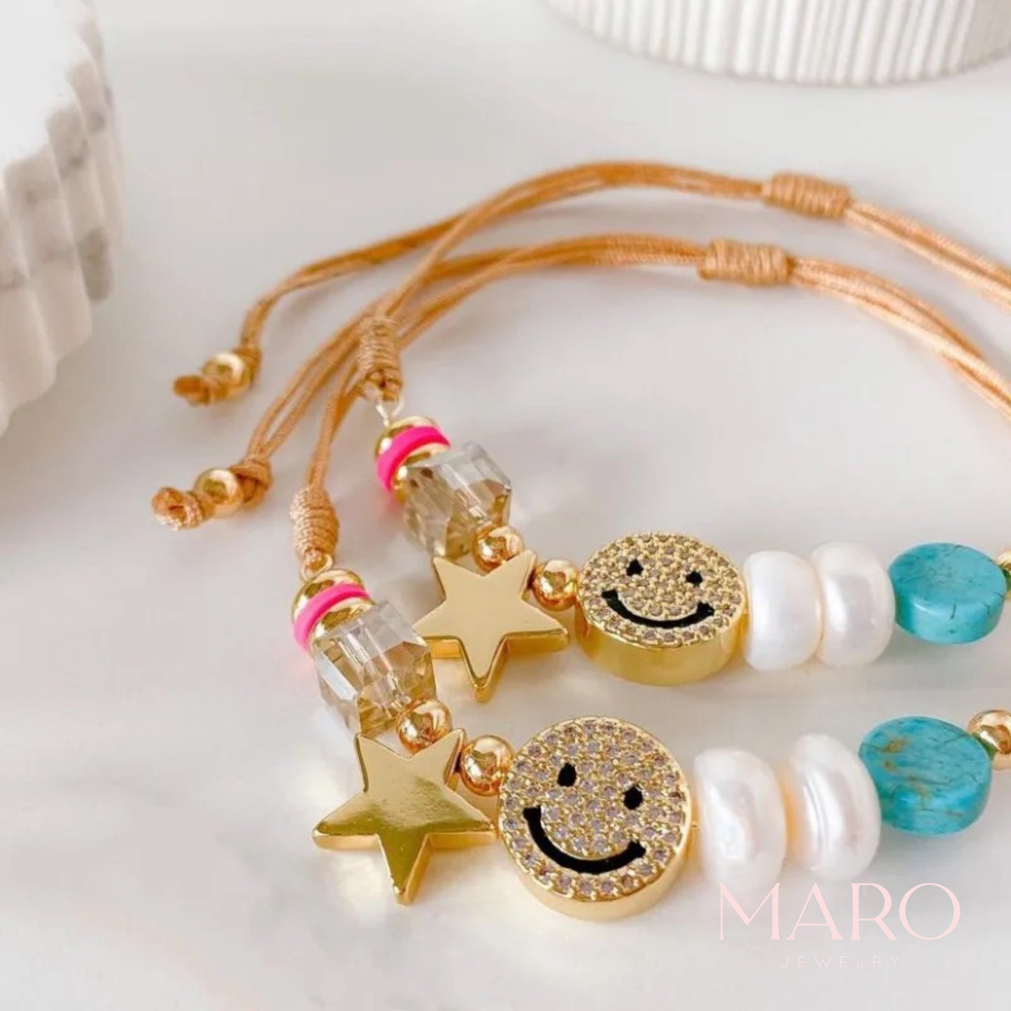 Pearl turquoise charm bracelet - MARO JEWELRY