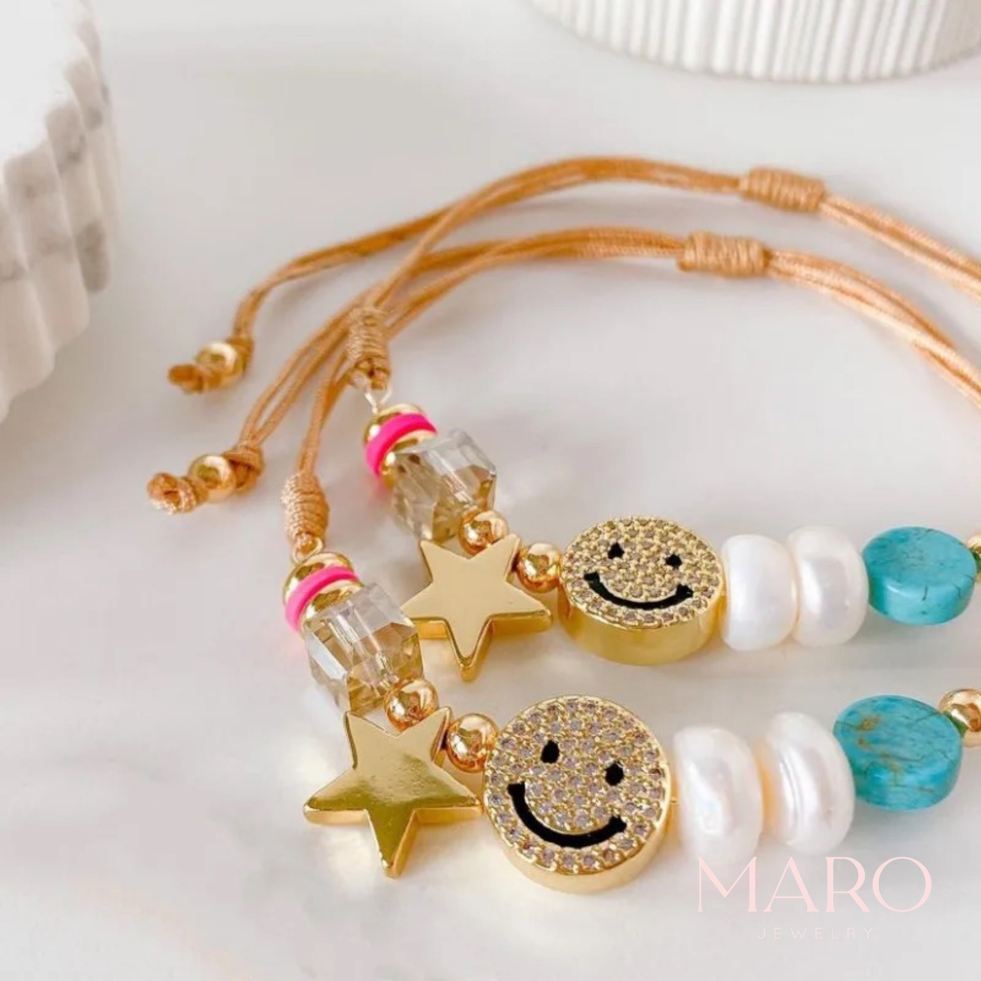 Pearl turquoise charm bracelet - MARO JEWELRY