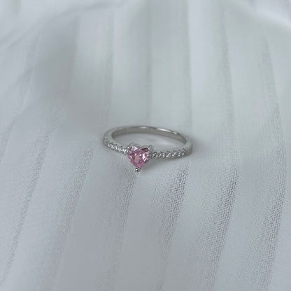 MINI PINK HEART SILVER RING - MARO JEWELRY