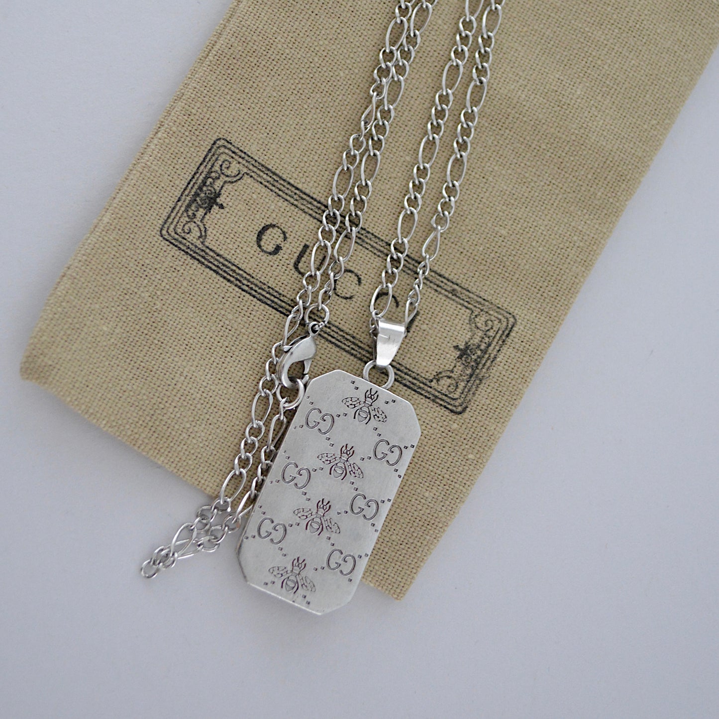 G Bee Engraved Pendant Necklace