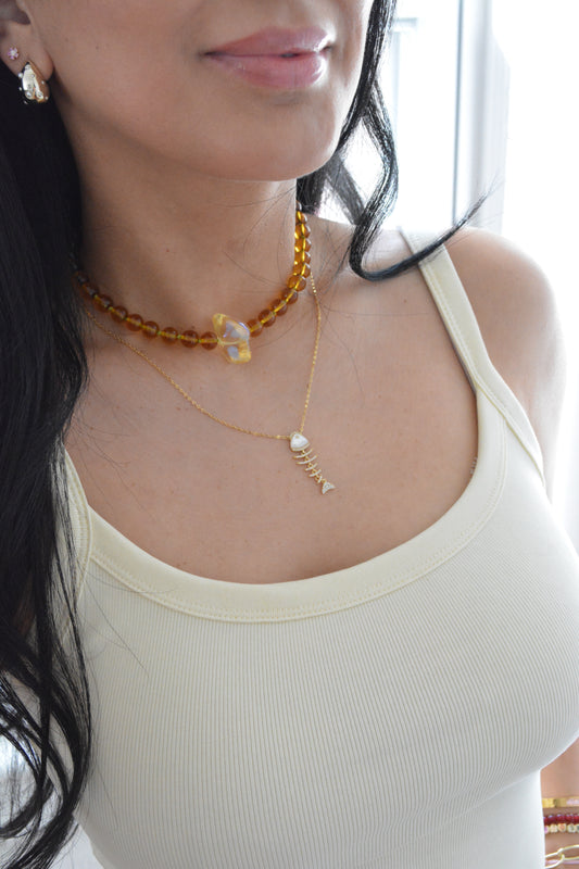 Glass Beads Amber tone Neckace