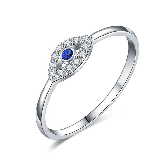 Evil eye silver ring product view by MARO Jewelry