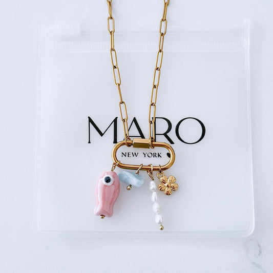 Gold charm carabiner necklace - MARO JEWELRY