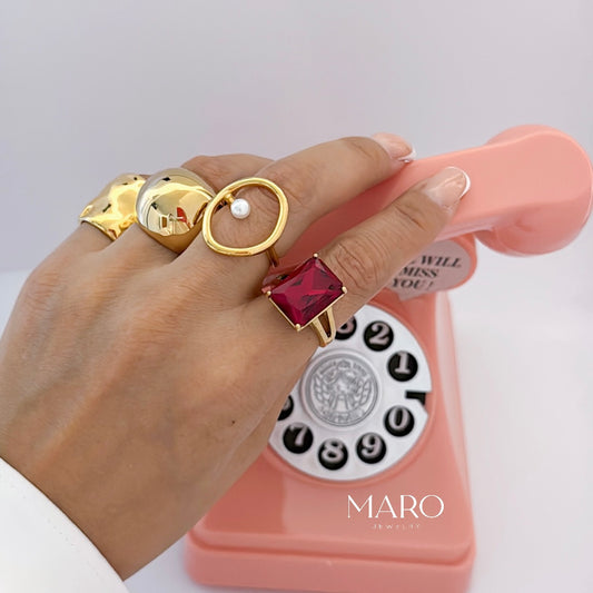Red square ring - MARO JEWELRY