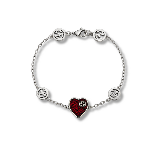 Petit Heart Silver Bracelet red wine style by MARO Jewelry