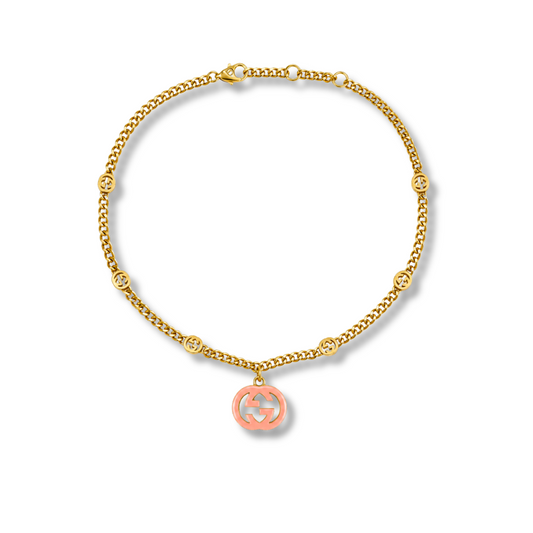 G Logo Necklace by MARO, white and pink logo-style necklace options
