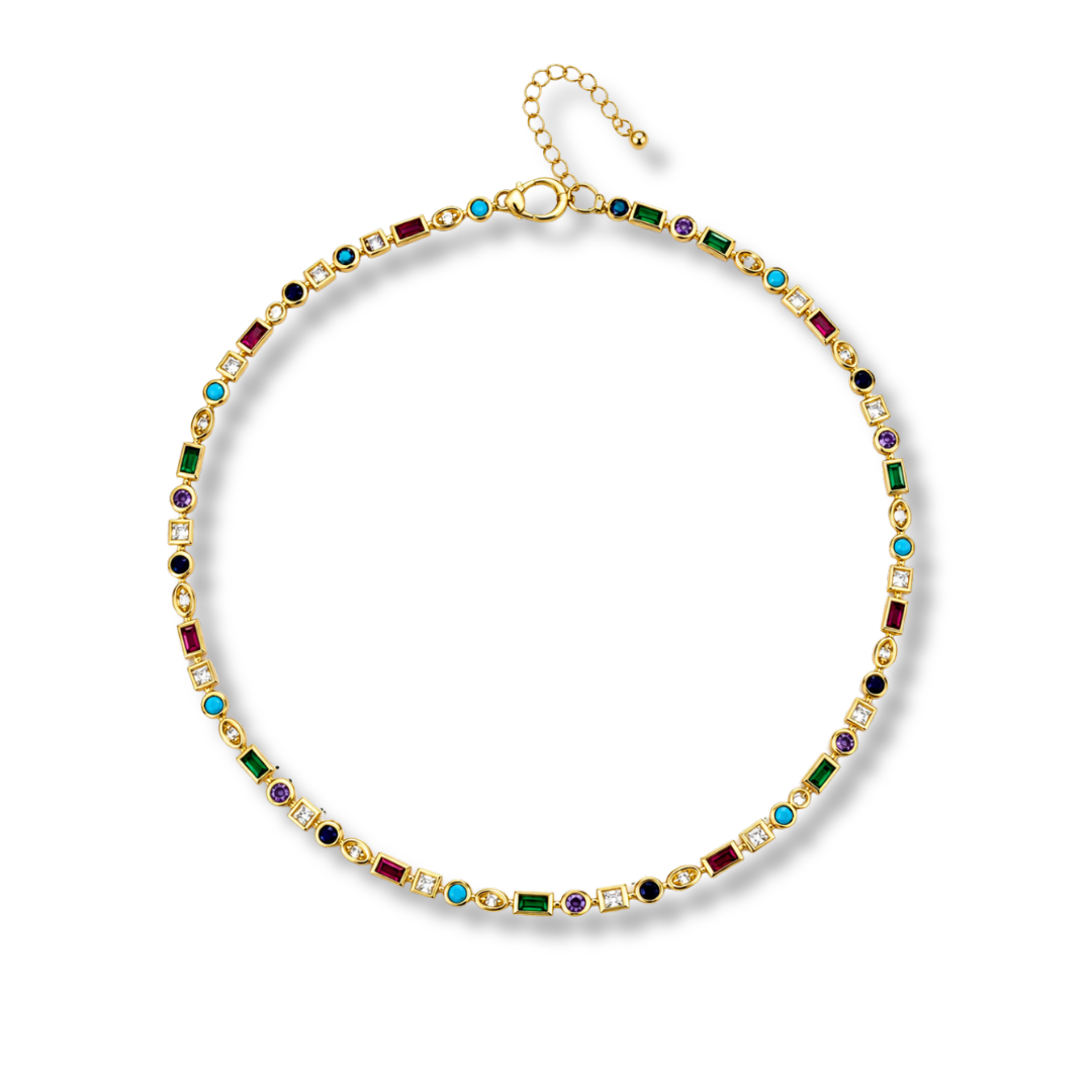 Multi gemstone gold necklace