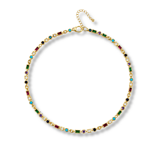 Multi gemstone gold necklace