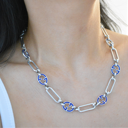 G Silver and Blue Necklace by MARO, silver-tone necklace with blue detail