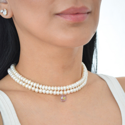 Amethyst Pearl Necklace detail by MARO Jewelry