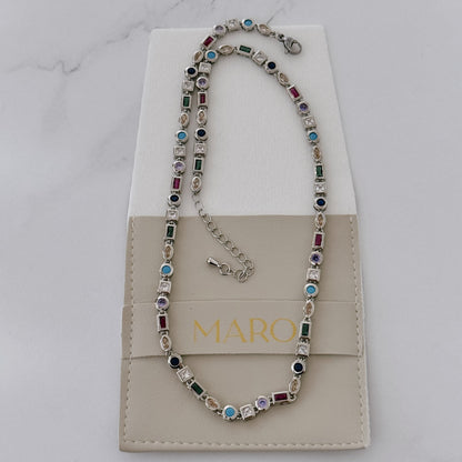 Multi Gemstone Silver Necklace by MARO Jewelry