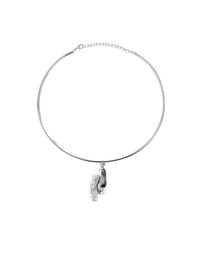 Hard Golden Choker minimalist gold necklace with sculptural pendant, elegant rigid design for modern jewelry style.