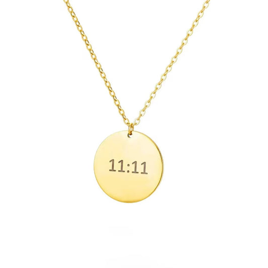 11:11 Necklace — gold-tone pendant symbolizing alignment and intuition, waterproof and hypoallergenic spiritual jewelry by MARO.