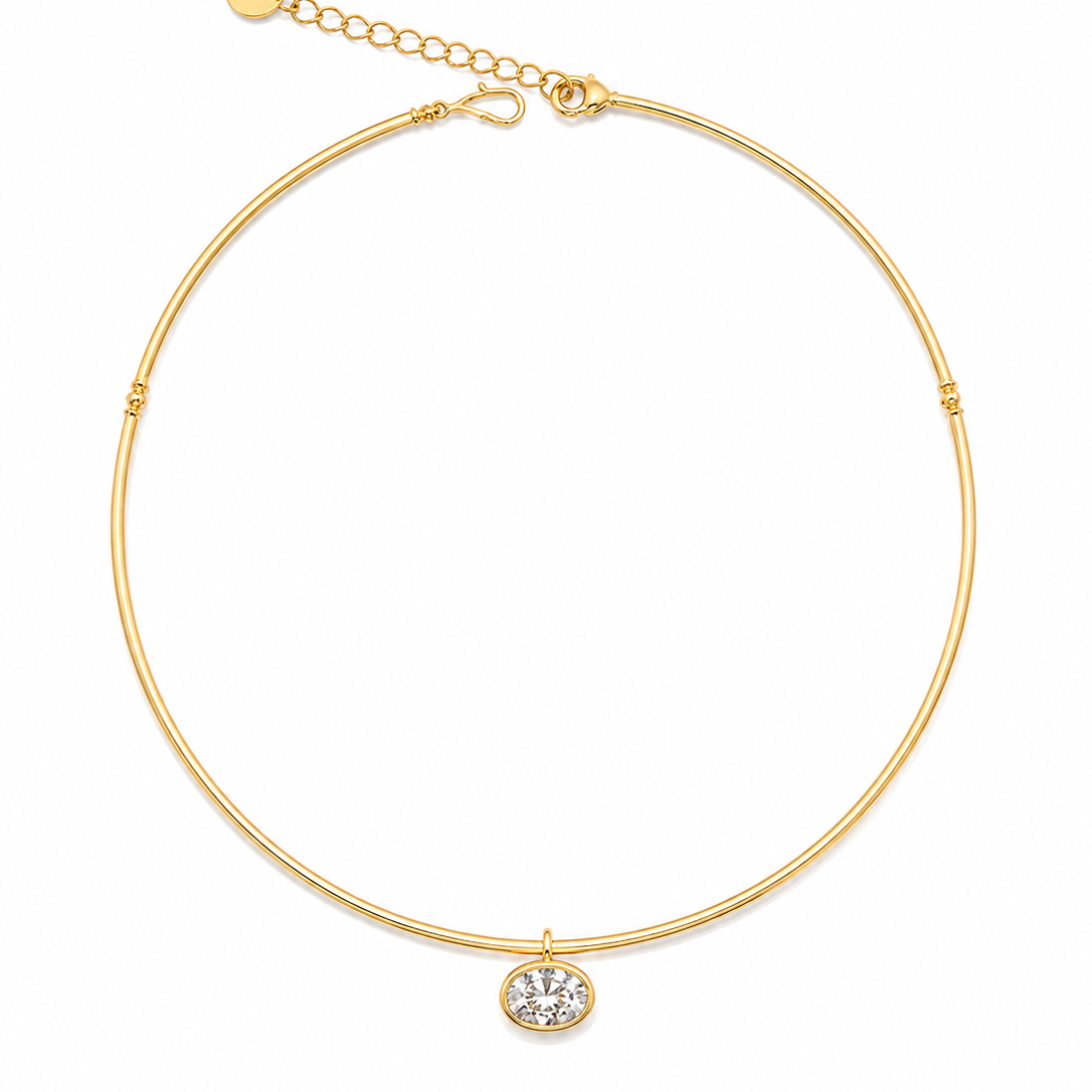 Dew Drop gold-tone choker necklace by MARO with a clear pendant detail.