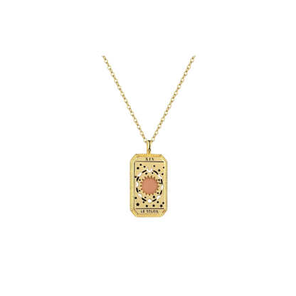 Le Soleil Gold Necklace — gold-tone sun pendant on chain, minimal and water-resistant everyday jewelry by MARO Jewelry.