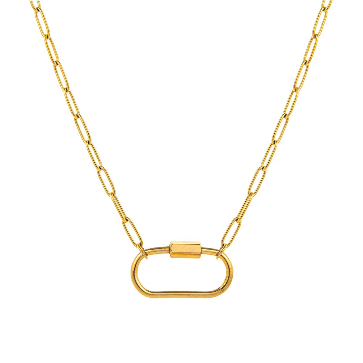 Paper Clip Chain — gold-tone elongated link necklace, hypoallergenic and water-resistant, minimal everyday jewelry by MARO.