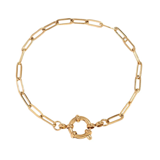Paperclip Chain Bracelet — gold-tone elongated link bracelet, minimal and stackable, hypoallergenic and water-resistant by MARO Jewelry.