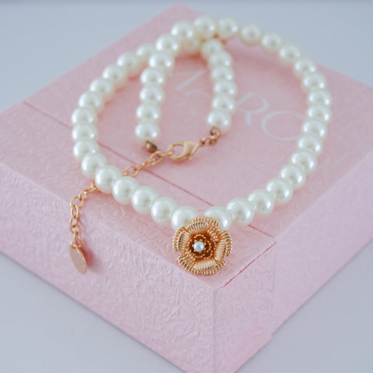 Pearl Necklace displayed on pink jewelry box by MARO