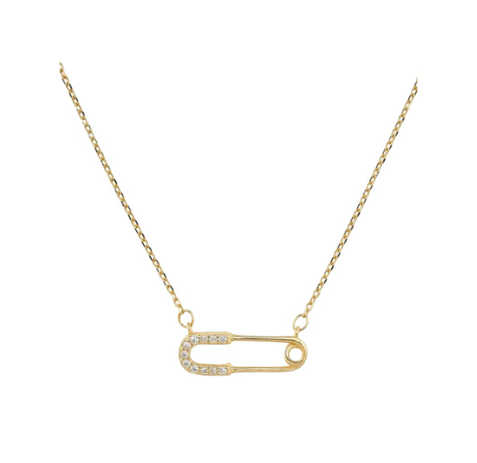 Safety Pink Necklace with gold chain and bright pink enamel link — lightweight, hypoallergenic, and water-resistant jewelry by MARO.