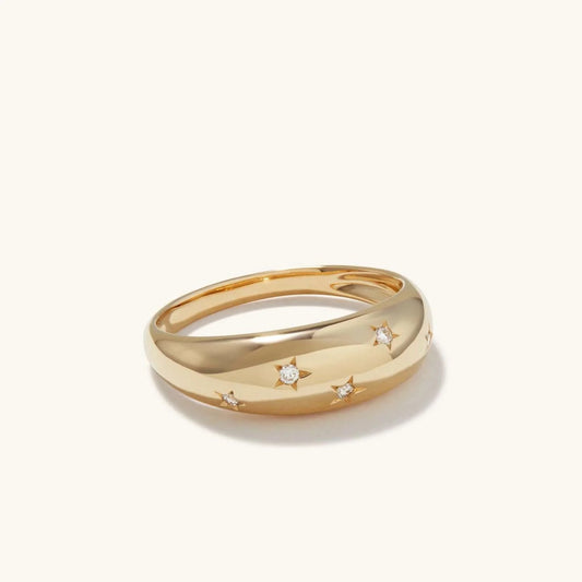 Elegant gold Star with Crystals Ring featuring small diamond accents in a minimalist luxury design — MARO Jewelry.