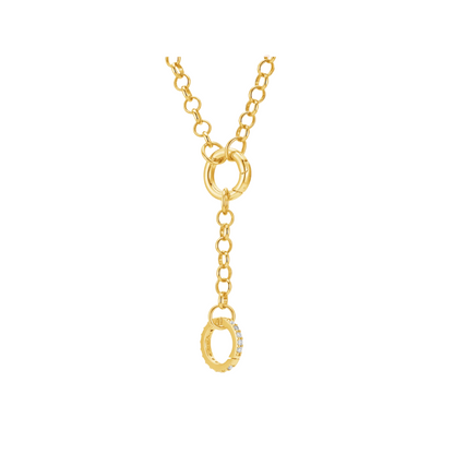 Two Claps Necklace — 16-inch gold-tone chain with sparkling zirconia clasp, designed to hold multiple charms, waterproof and hypoallergenic jewelry by MARO.