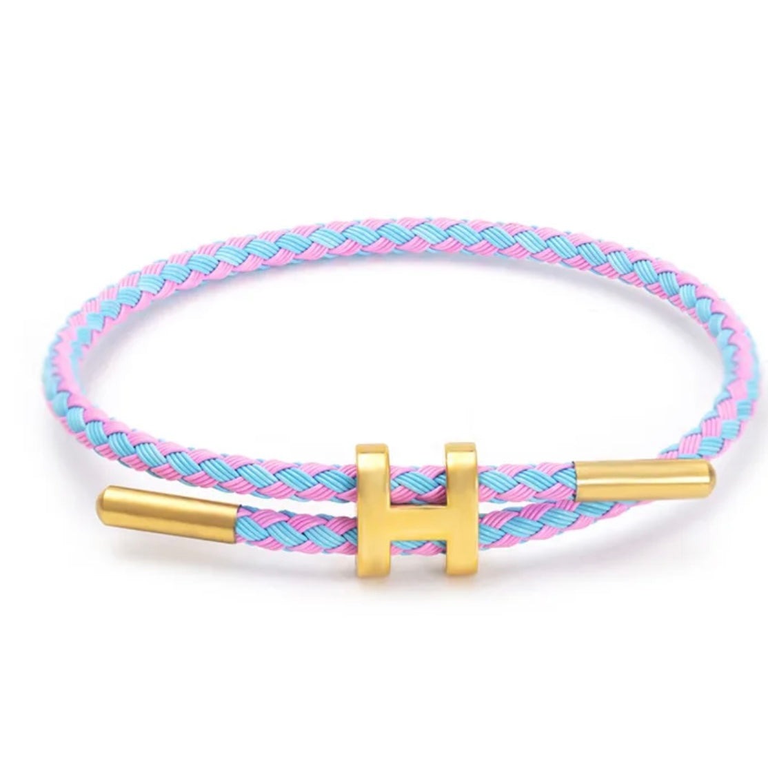Pink and blue Mix & Match Bracelet by MARO JEWELRY – adjustable braided bracelet with gold accent, playful and versatile unisex accessory.