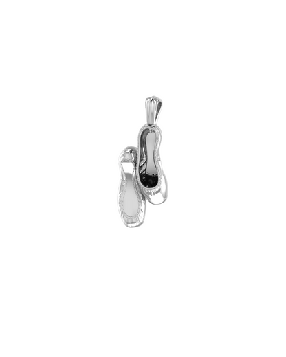 Sterling silver 925 pendant charm featuring two miniature ballet flats (slippers). Perfect jewelry gift for ballerinas and dance lovers.